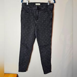 Madewell gold polka dot embroidered black skinny jeans sz 29